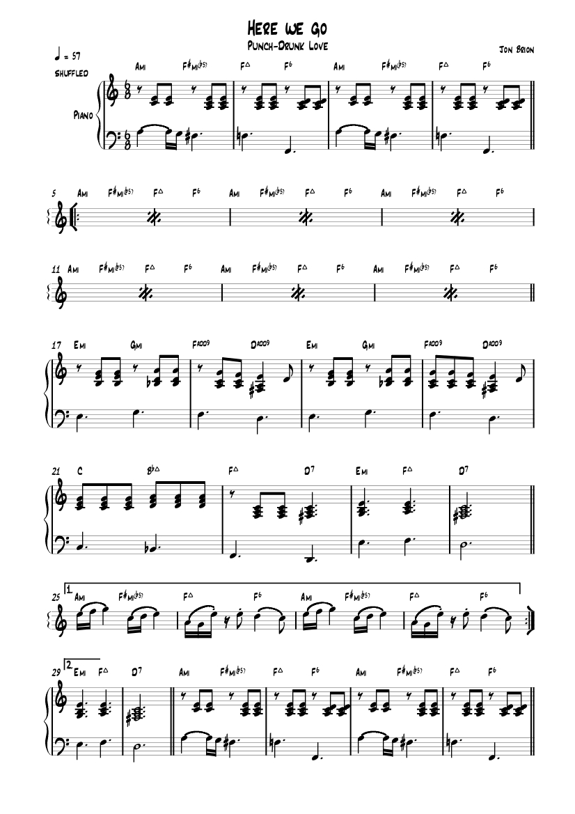 Here we go sheet music - Punch-Drunk Love soundtrack by Jon Brion