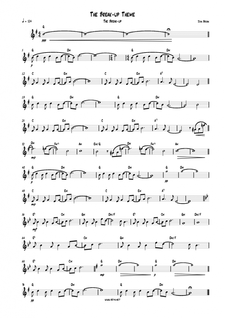 The Break Up Theme by Jon Brion — sheet music transcription
