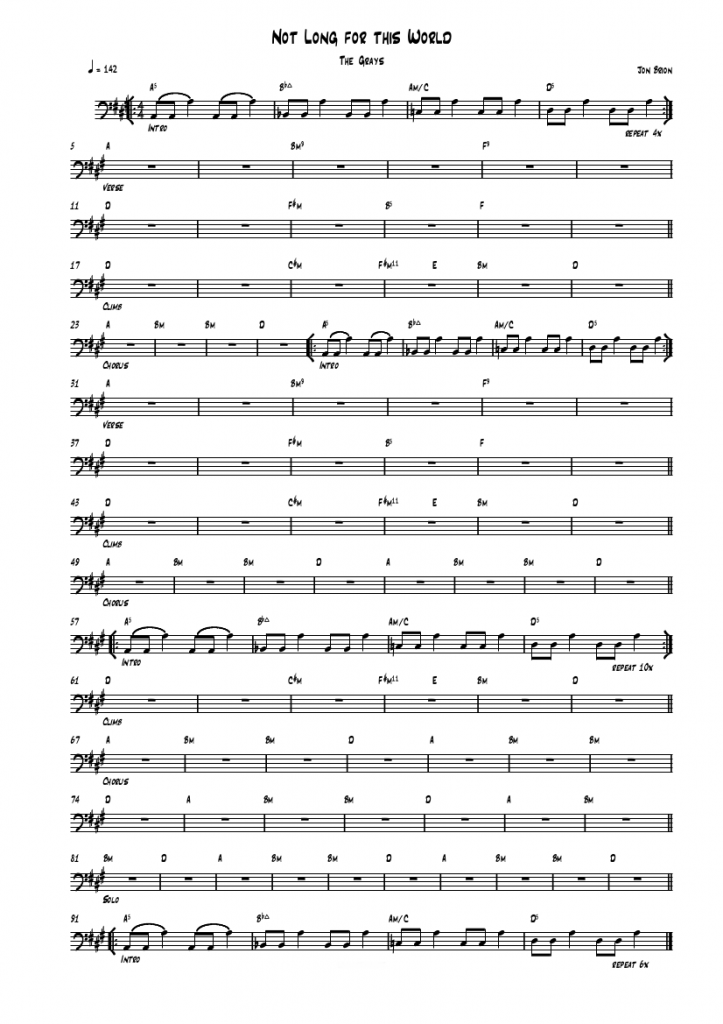 No long for this world by Jon Brion — sheet music transcription