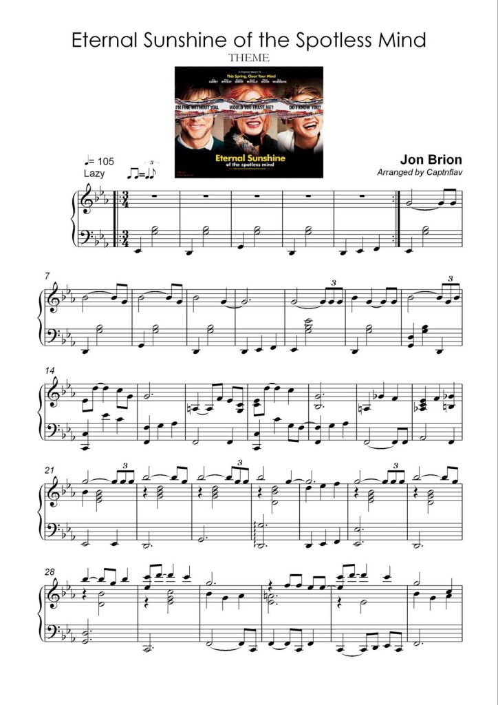 Eternal Sunshine of the Spotless Mind soundtrack sheet music